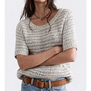 FREE PEOPLE NEUTRAL COLOR OPEN KNIT SLOUCHY SWEATER TEE SHORT SLEEVE TOP SZ M